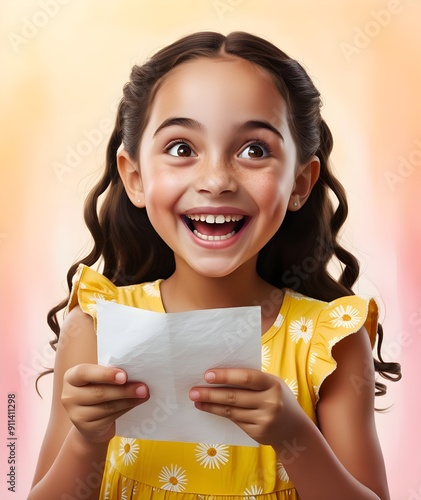 woman holding a paper and seems to be habby and joy, AI generative photo