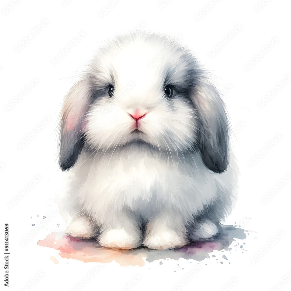 흰 배경, 토끼, 롭이어, 수채화 (White background, rabbit, lop bunny, watercolor) 흰 배경, 토끼, 롭이어, 수채화 (White background, rabbit, lop bunny, watercolor)
