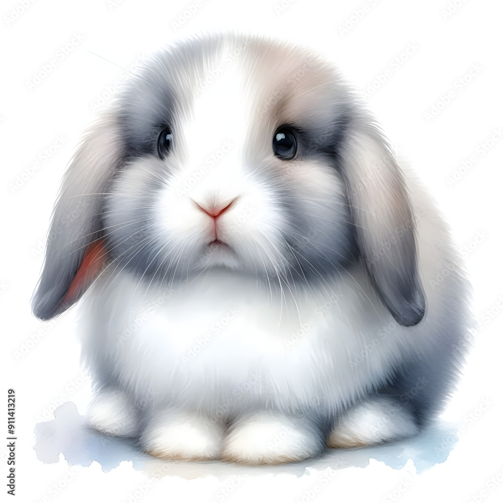 흰 배경, 토끼, 롭이어, 수채화 (White background, rabbit, lop bunny, watercolor) 흰 배경, 토끼, 롭이어, 수채화 (White background, rabbit, lop bunny, watercolor)
