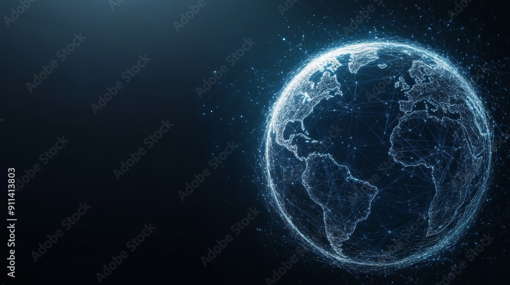 Abstract digital representation of the Earth, with glowing lines forming a globe on a dark background. Abstract digital representation of the Earth, with glowing lines forming a globe on a dark background.