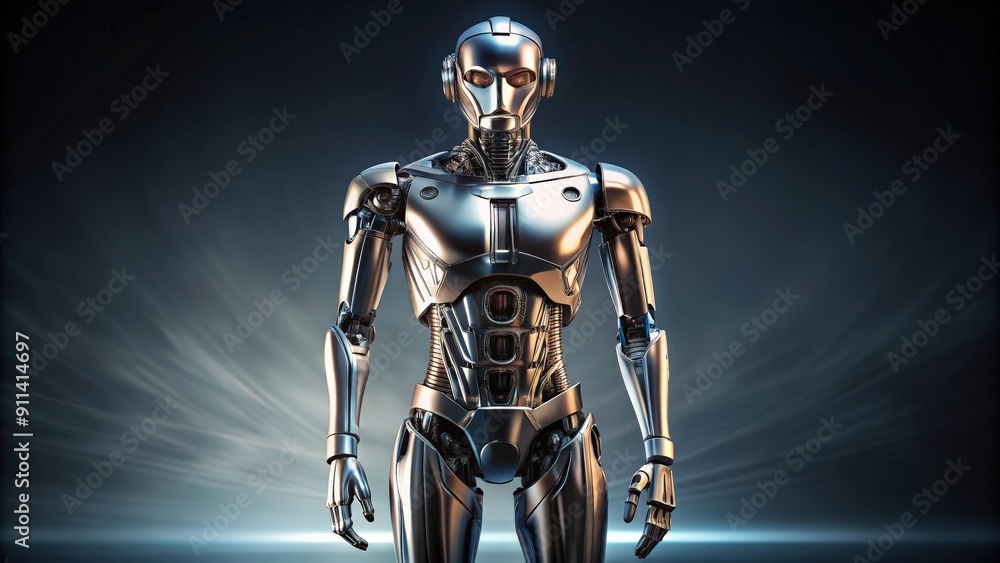 Advanced looking robot with sleek metallic design standing tall , AI, technology, innovation, robotics, futuristic Advanced looking robot with sleek metallic design standing tall , AI, technology, innovation, robotics, futuristic