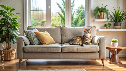 Cat lounging on a cozy sofa at home, cat, sofa, furniture, relax, cozy, home, domestic, pet, comfortable, furry, whiskers, paws