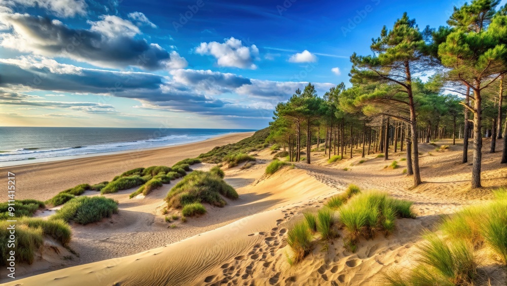 Sandy beach with dunes and pine trees in Formby, UK, sand, beach, Formby, UK, dunes, pine trees, coastline, sea, scenic Sandy beach with dunes and pine trees in Formby, UK, sand, beach, Formby, UK, dunes, pine trees, coastline, sea, scenic