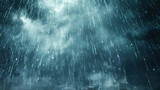 Rainstorm weather, strong storm accompanied by lightning and thunder, dark clouds in the sky, rain poured down
