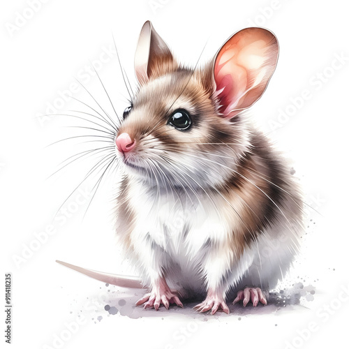 흰 배경, 캥거루쥐, 수채화 (White background, kangaroo rat, water colour)