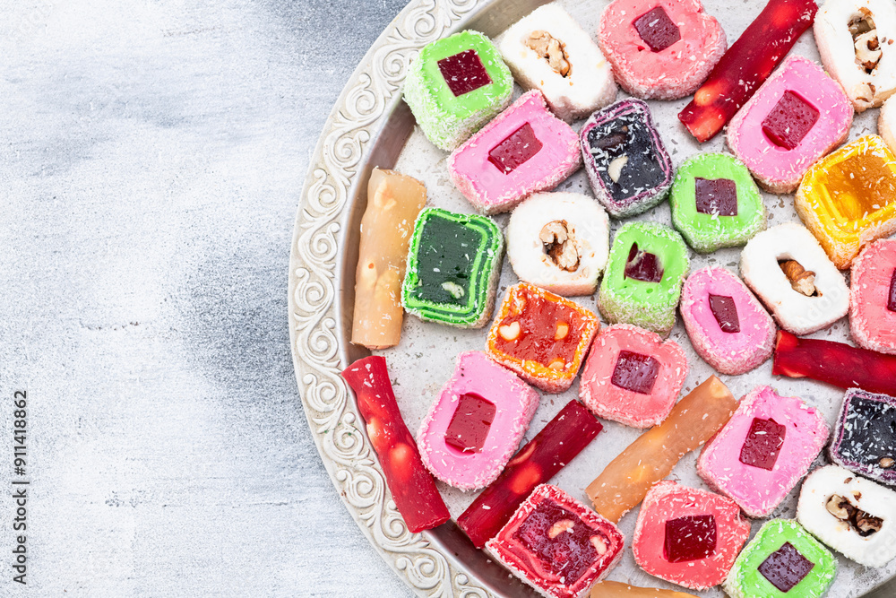Turkish delight candy . Rahat lokum photography Turkish delight candy . Rahat lokum photography