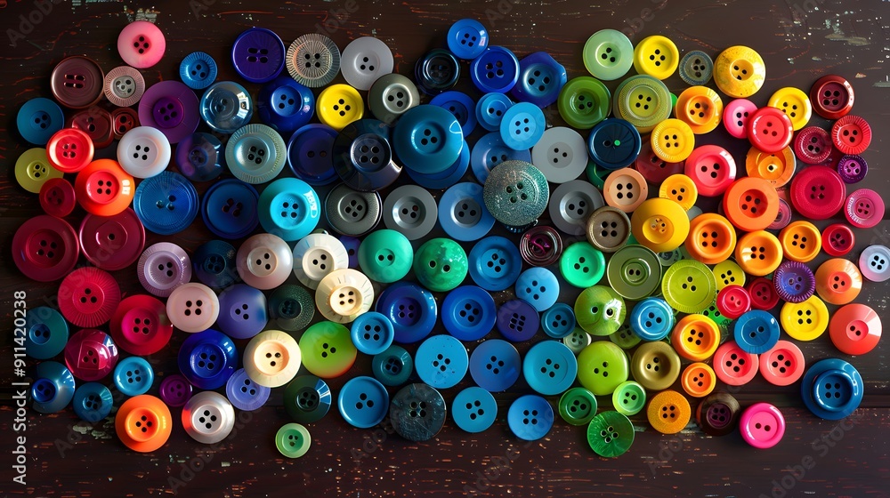 Colorful Buttons on Wooden Surface Colorful Buttons on Wooden Surface