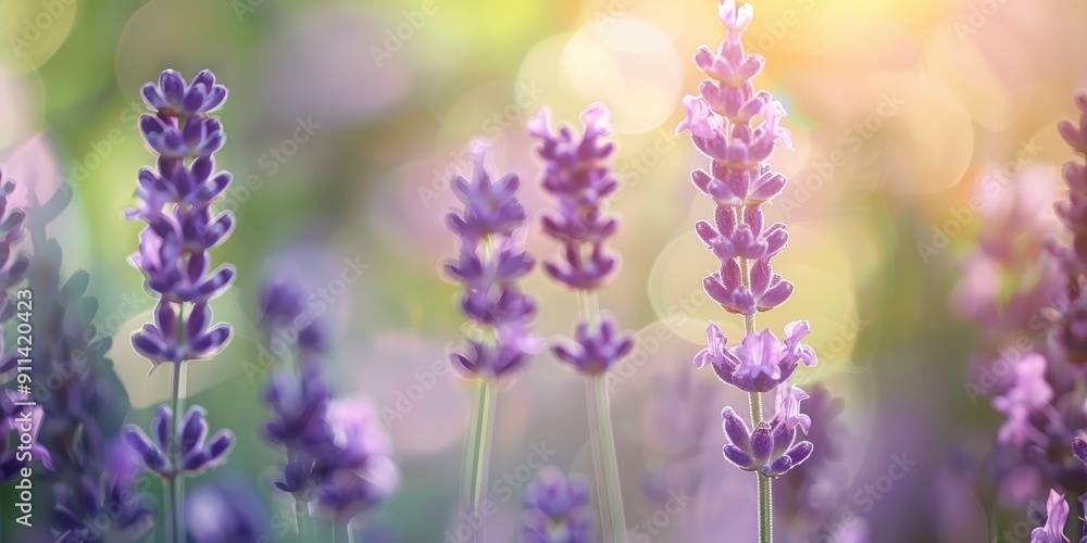 Naklejka premium Lavandula angustifolia with soft focus in a tranquil garden setting