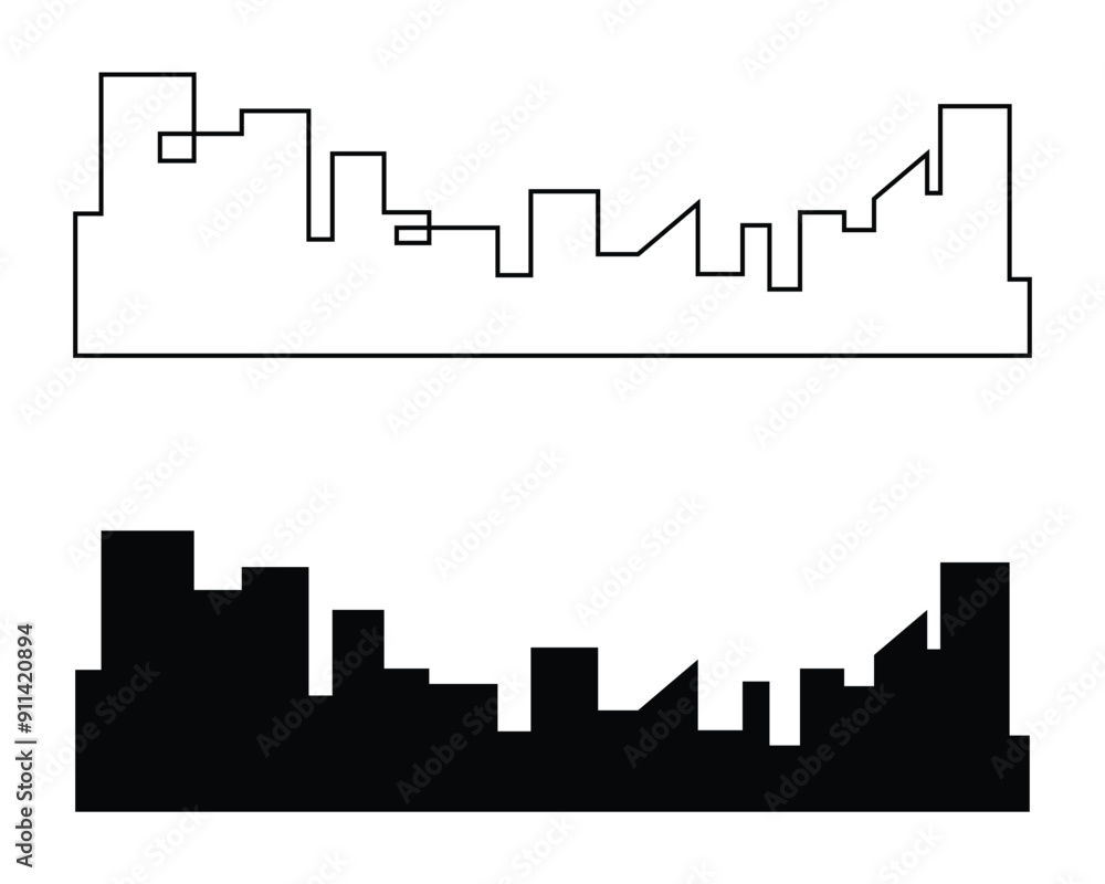Continuous line city building. One single outline cityscape continuous construction. Editable stroke building background. Vector illustration eps 10. Continuous line city building. One single outline cityscape continuous construction. Editable stroke building background. Vector illustration eps 10.