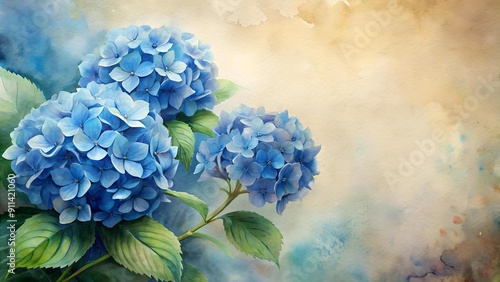 Wallpaper Mural Whispers of Blue: A Watercolor Dream of Hydrangeas on Vintage Paper  Generative AI Torontodigital.ca