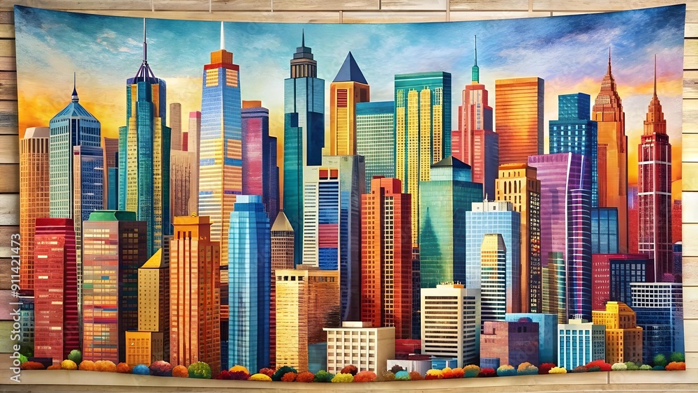 Obraz premium Urban Skyline Tapestry: A Symphony of Concrete and Glass Generative AI