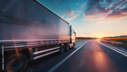 Concept transport logistique routier avec camion poids lourd sur route