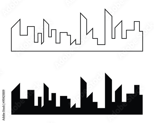 Continuous line city building. One single outline cityscape continuous construction. Editable stroke building background. Vector illustration eps 10.