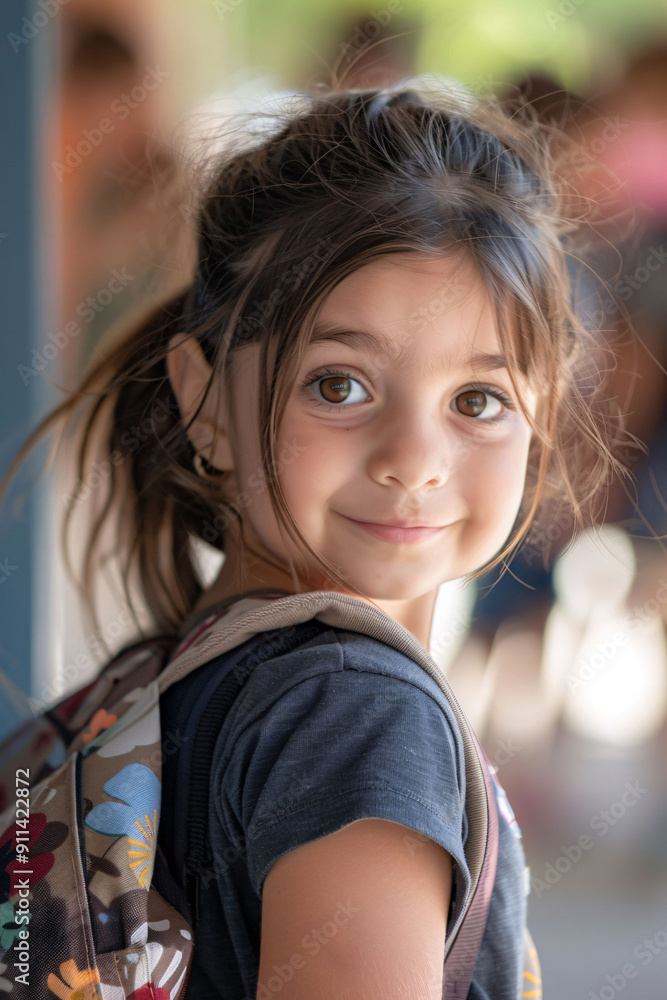 Fototapeta premium Smiling Girl with Backpack Ready for School
