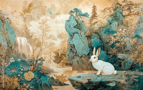 Mid-Autumn Festival Jade Rabbit Illustration,created with Generative AI tecnology.