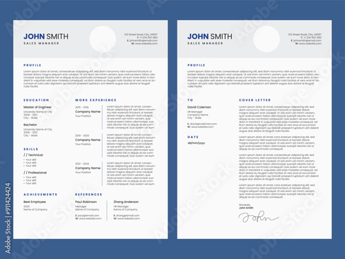 Professional resume template with 2 columns. Modern cv and cover letter design template.
