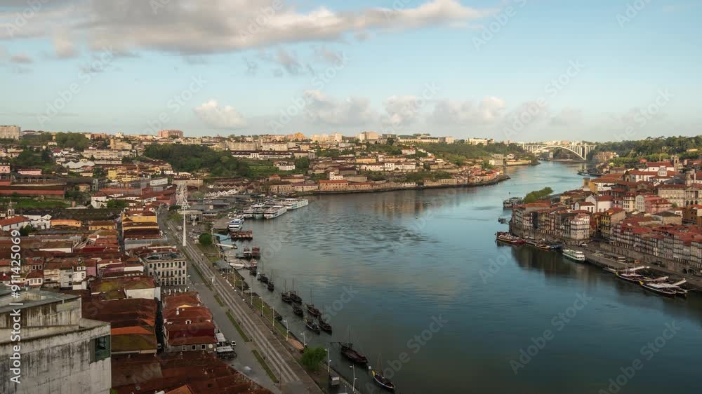 Porto Portugal time lapse city skyline at Ribeira and Douro River Porto Portugal time lapse city skyline at Ribeira and Douro River