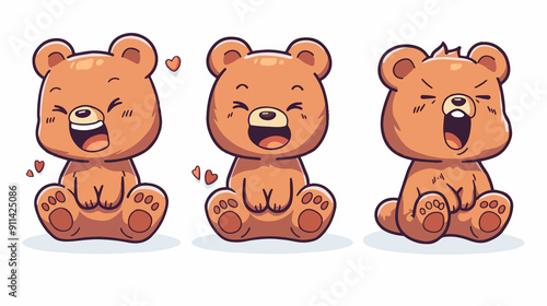 bear icon chibi style, cute animal themed sticker collection for children's story books