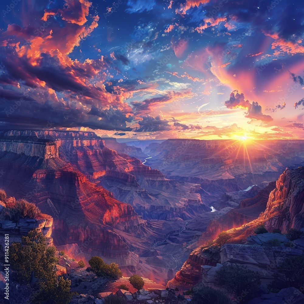 Obraz premium Breathtaking Sunset Over the Grand Canyon