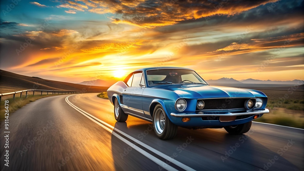 Sunset Boulevard: A Classic American Muscle Car Cruising Under a Vibrant Sunset AI generated Sunset Boulevard: A Classic American Muscle Car Cruising Under a Vibrant Sunset AI generated