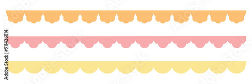 Cute scalloped edge seamless upper border set. Vector illustration isolated on white background.