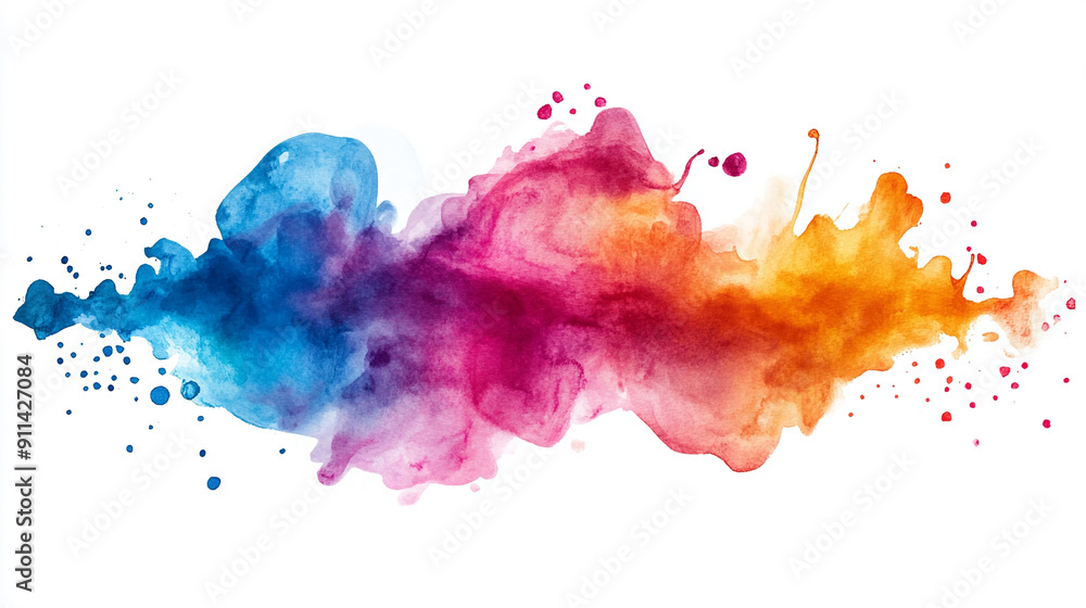 Fototapeta premium Bright watercolor splash with fluid shapes Water color on white background