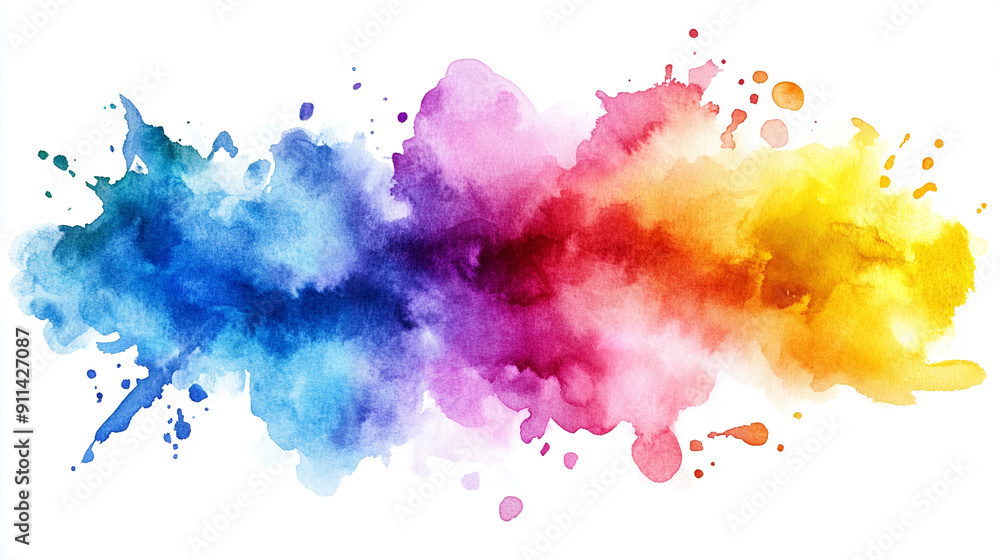 Fototapeta premium Bright watercolor splash with contrasting colors Water color on white background