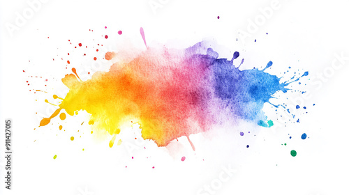 Bright watercolor splash with splatter effects Water color on white background photo