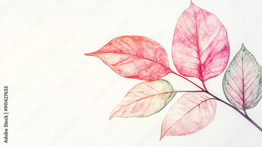 Detailed watercolor leaves in a botanical style Water color on white background Detailed watercolor leaves in a botanical style Water color on white background