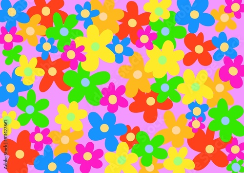 Abstract color pattern with flowers. Colorful background with flowers. Painted illustration in bright colors.