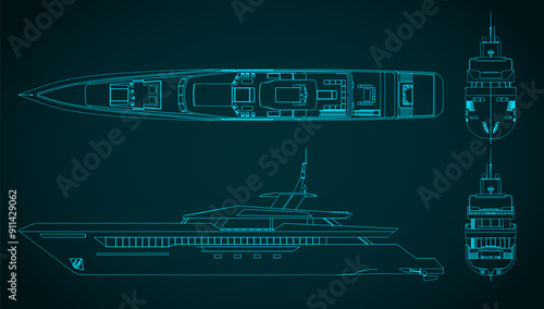 Superyacht blueprints illustration