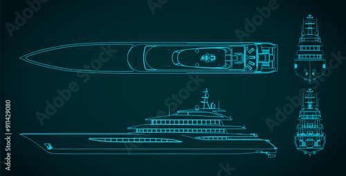 Superyacht drawings illustration