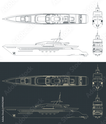 Superyacht blueprints illustrations