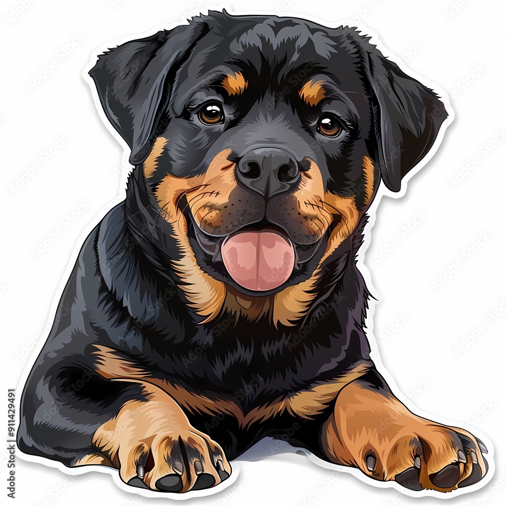 Fototapeta premium A joyful and friendly Rottweiler illustration, ideal for decor and various commercial purposes.