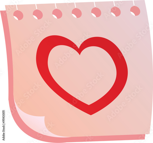 Red doodle heart on a pink sticky note representing love, romance and valentine's day