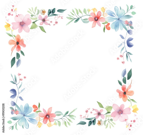 PNG Little minimal little flower square border in watercolor style pattern backgrounds wreath.