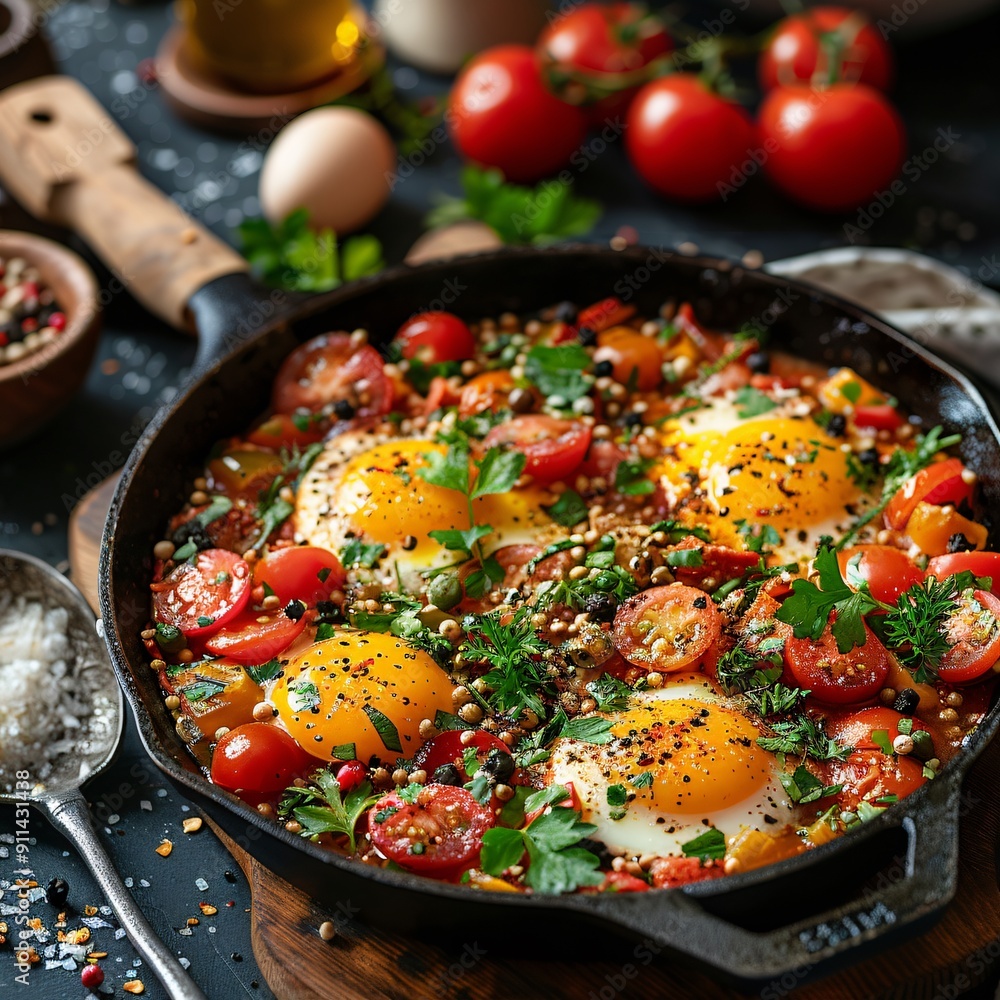 Shakshuka with Cherry Tomatoes and Herbs Shakshuka with Cherry Tomatoes and Herbs