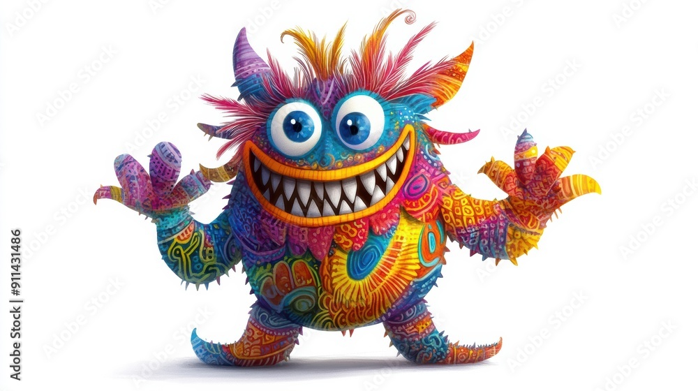 A colorful monster with big eyes and a big smile A colorful monster with big eyes and a big smile