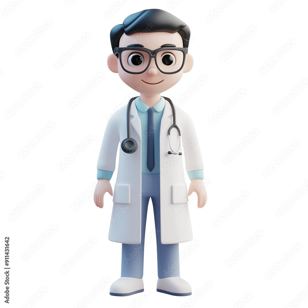 Adorable 3D Cartoon Doctor Character with Glasses and Stethoscope - Friendly Medical Professional for Healthcare Concepts Adorable 3D Cartoon Doctor Character with Glasses and Stethoscope - Friendly Medical Professional for Healthcare Concepts