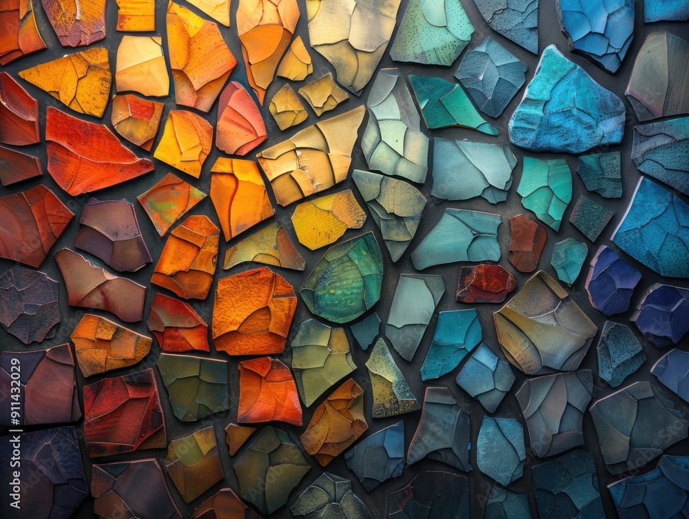 Close-up view of a colorful mosaic wall Close-up view of a colorful mosaic wall