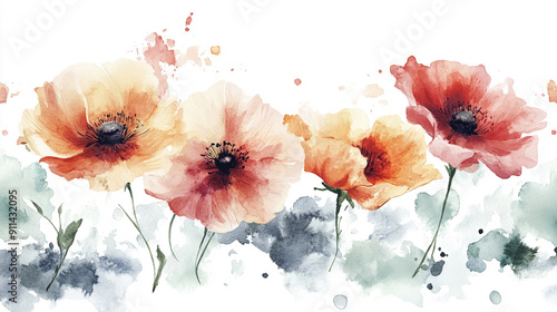 Watercolor flowers in a vintage botanical style Water color on white background