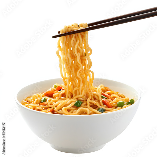 enjoying noodles with chopsticks in melbourne isolated on white background, detailed, png photo