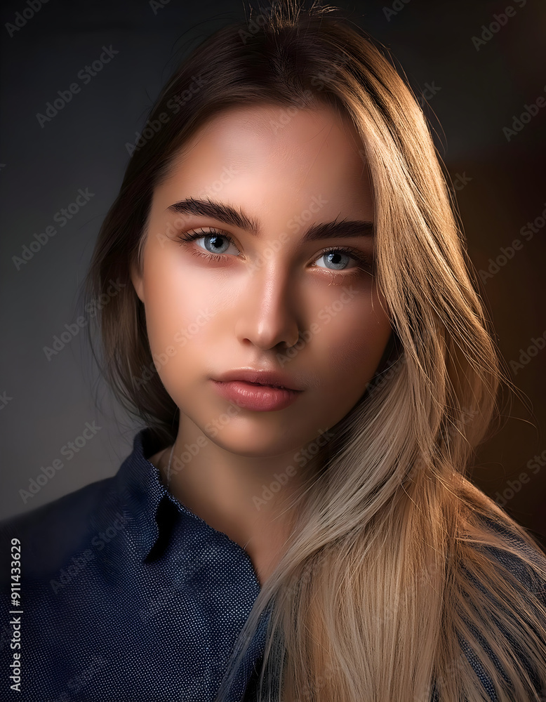 Fototapeta premium Close up portrait of pretty girl, epic, digital art concept, Generative AI.