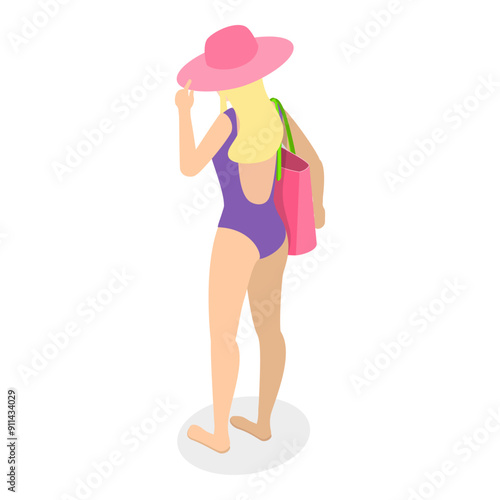 3D Isometric Flat Vector Set of Women In Swimsuits, Young Attractive Ledies in Beach Outfits. Item 5 photo