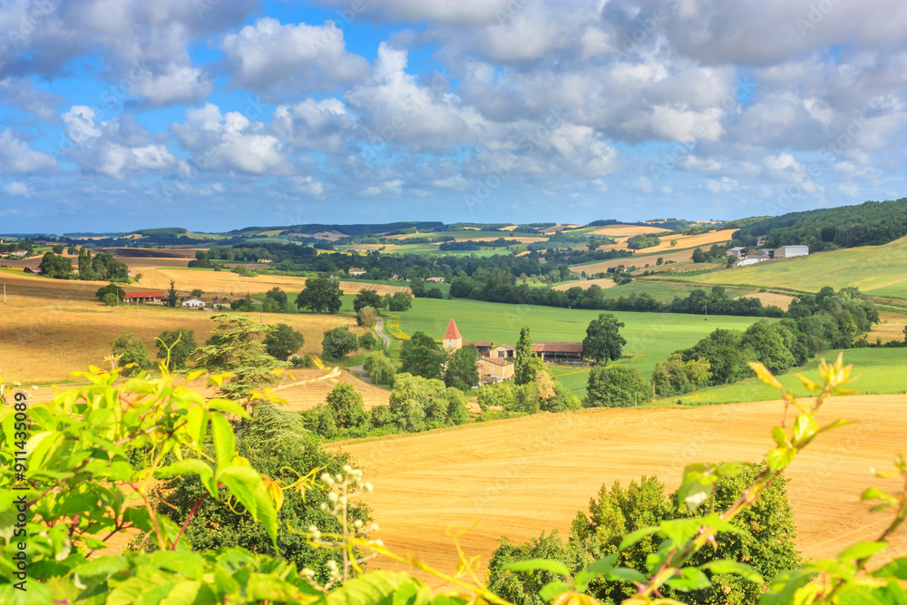 Summer landscape - view of the countryside close to the village of Lavardens, in the historical province Gascony, the region of Occitanie of southwestern France