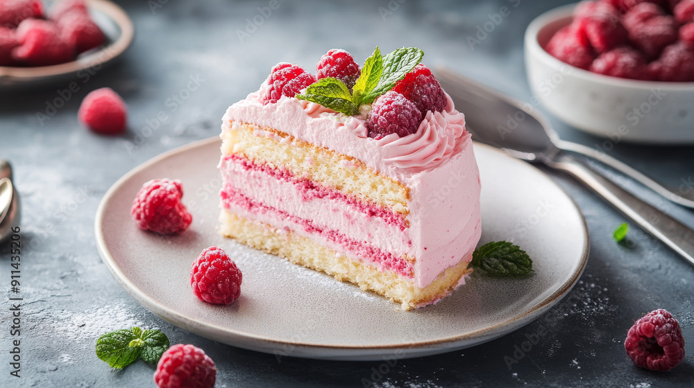 A delicious and creamy cake made with raspberry mousse and a fluffy sponge cake base. A delicious and creamy cake made with raspberry mousse and a fluffy sponge cake base.