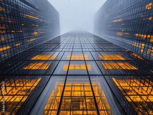 Wallpaper Mural A large building under construction in a foggy urban setting during twilight Torontodigital.ca
