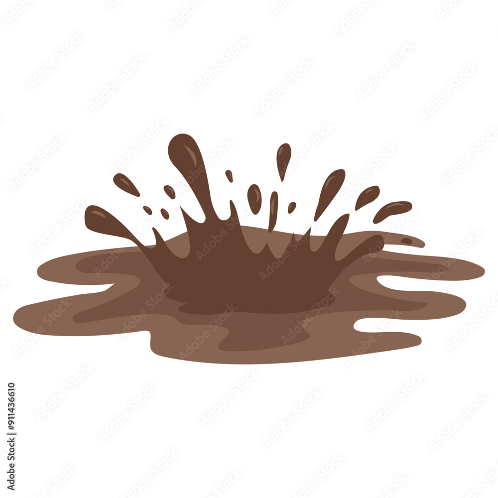 Obraz premium Puddle of mud with splush. Brown liquid stain on white background.Vector illustration