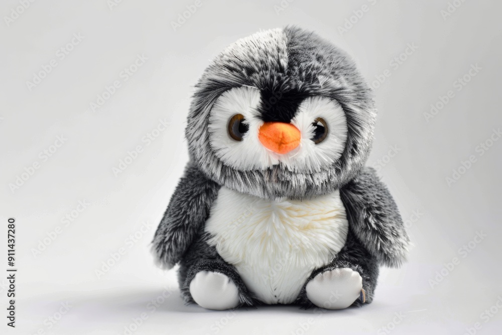a penguin stuffed animal with soft, fluffy fur against a simple white backdrop. The toy's sweet expression and cuddly appearance make it perfect for children and collectors alike. a penguin stuffed animal with soft, fluffy fur against a simple white backdrop. The toy's sweet expression and cuddly appearance make it perfect for children and collectors alike.