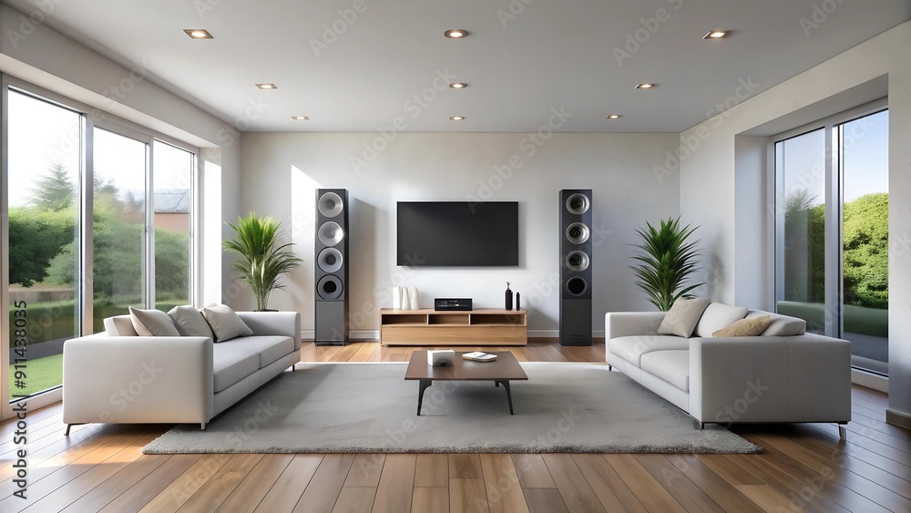 Fototapeta premium Immersive Sound in a Modern Minimalist Living Room Generative AI